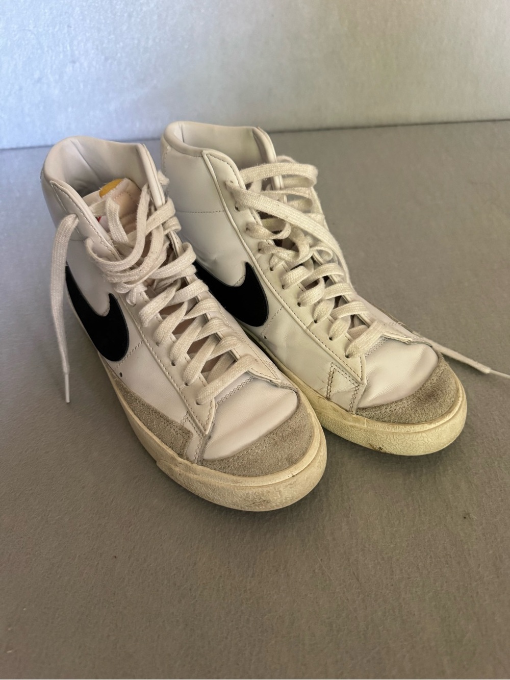 Nike White and Black Mid-Top Sneakers with Suede Accents